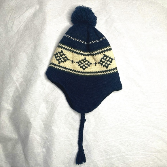 VTG American Eagle Knit Toboggan Beanie Hat One Size Wool Blend Pom Pom Poof - Picture 1 of 11